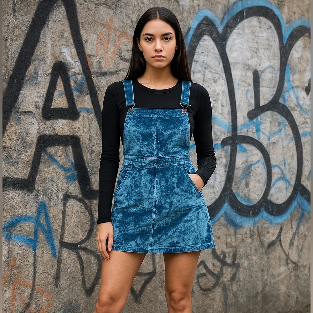💙‎ Velvet Pinafore Overall Mini Dress | Blue | Y2K Grunge